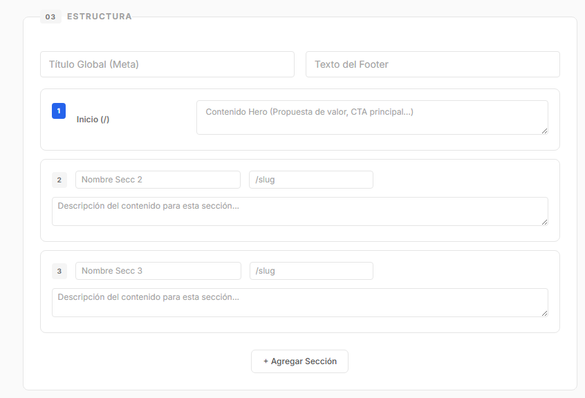 Completar sección PROYECTO