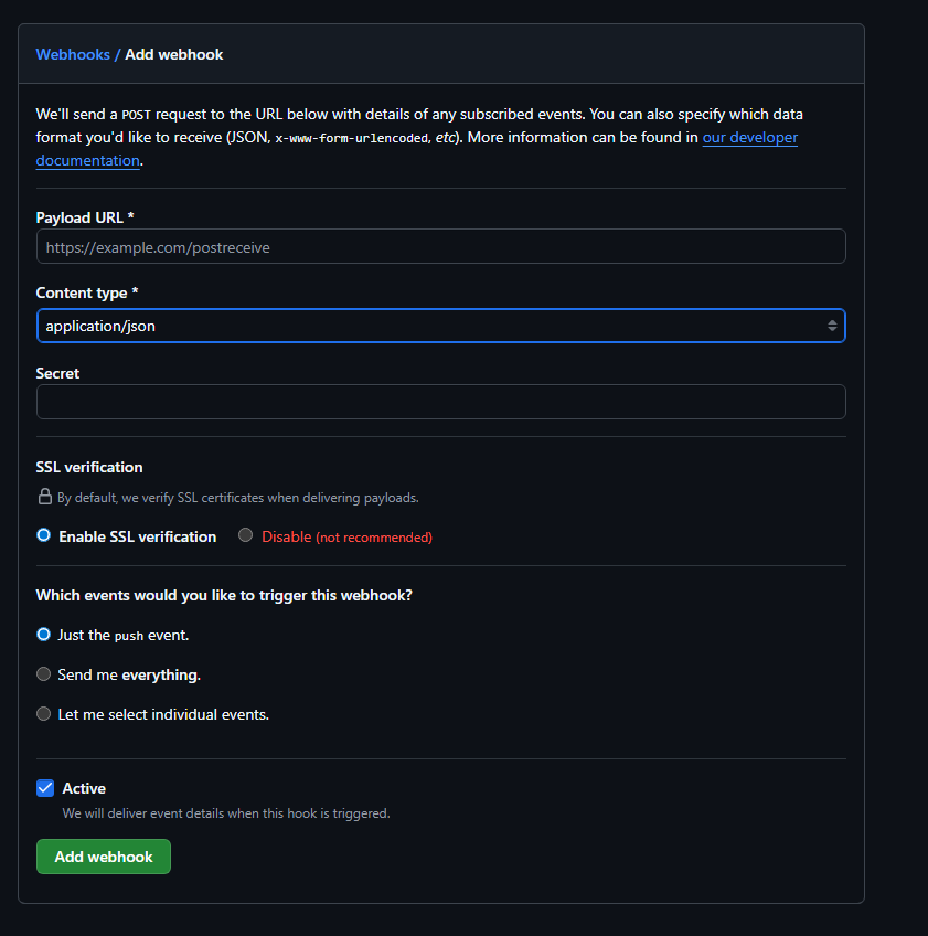 Agregar webhook en GitHub
