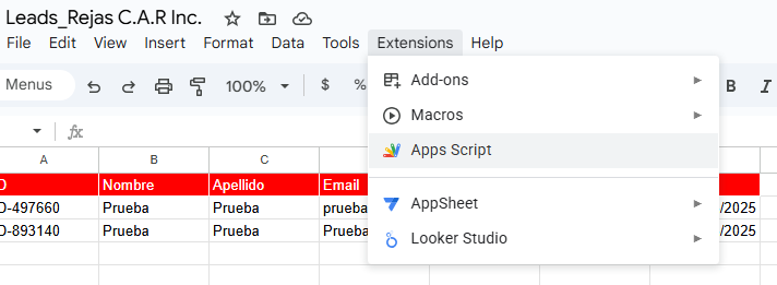 Paso 4: Abrir Google Apps Script