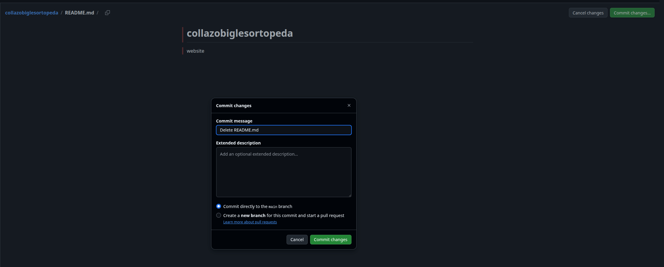 Commit del borrado del README en GitHub