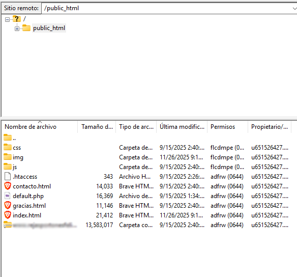 FileZilla public_html folder
