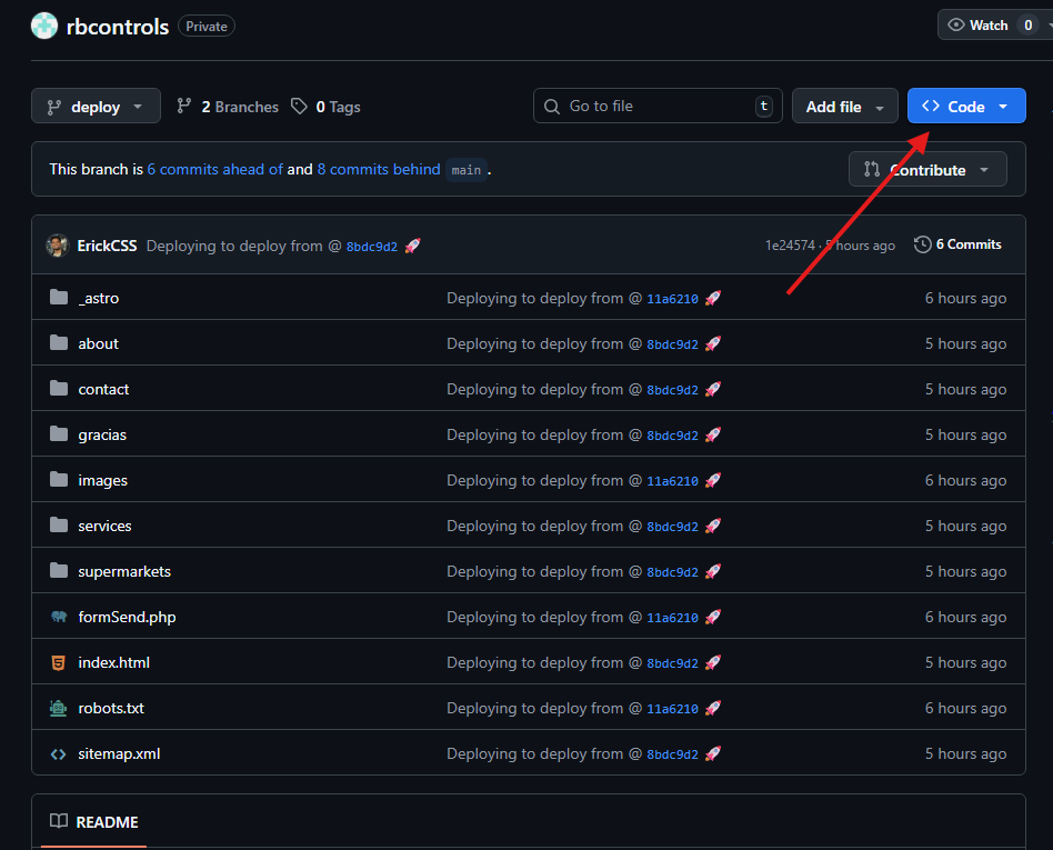 Botón Code en GitHub